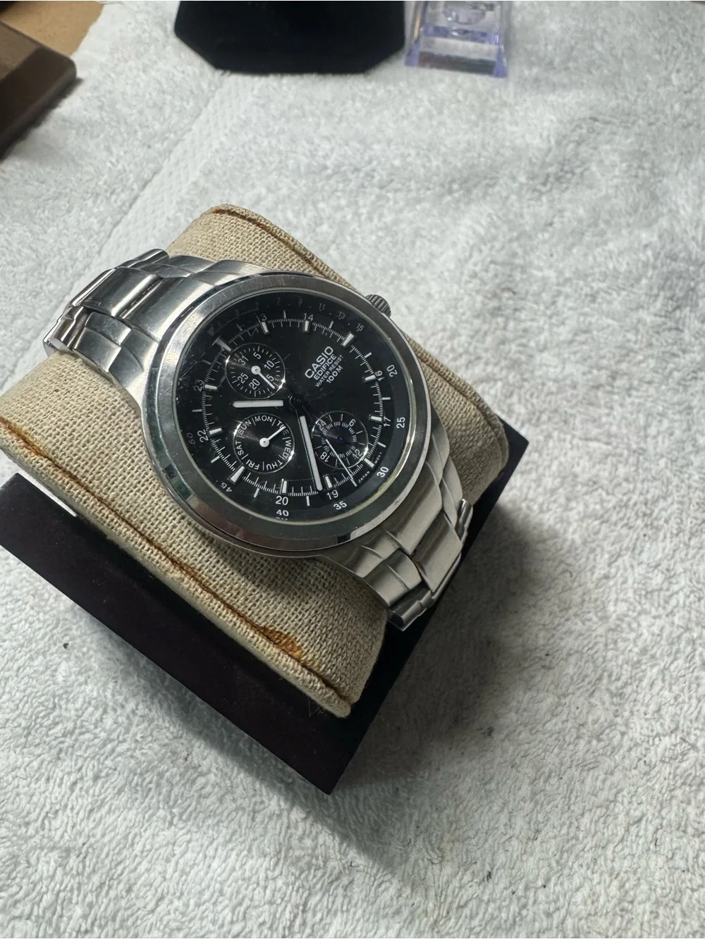 Casio Silver Stainless Steel Watch with Black Dial